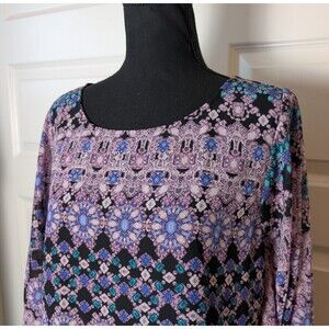 Jennifer Lopez Size M Blouse Geometric Slit Sleeves Jeweled Boho Chic Flowy